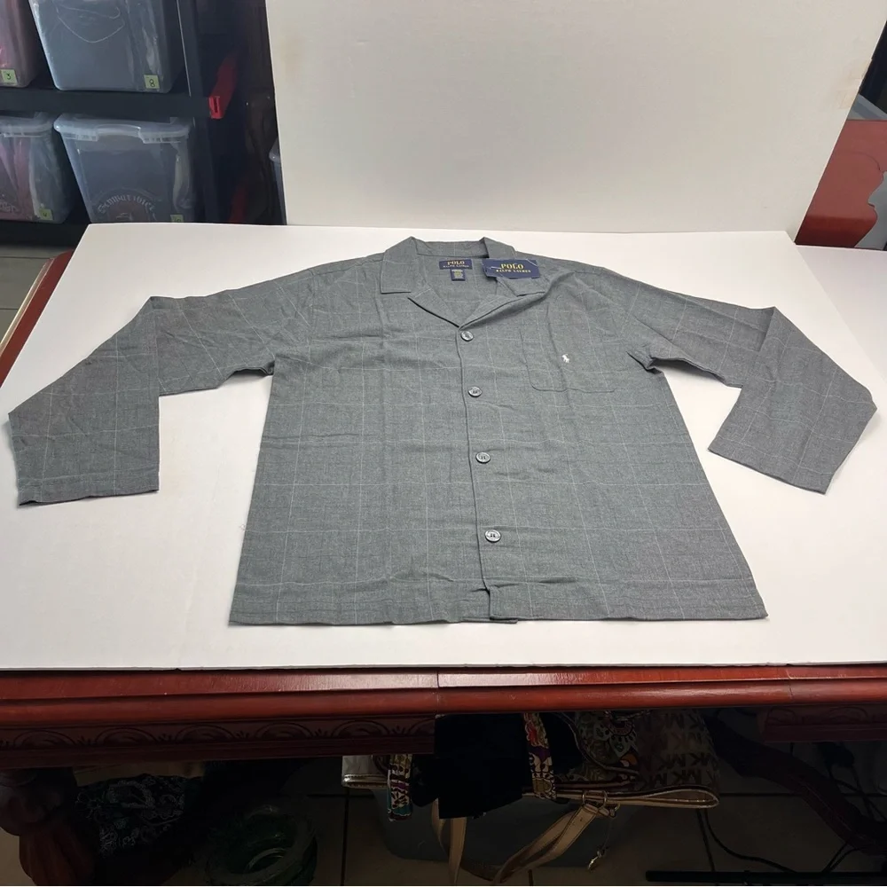 Polo Ralph Lauren Sleepwear Men SZ Medium Grey Gray Sleep Shirt Long‎ Sleeve NEW